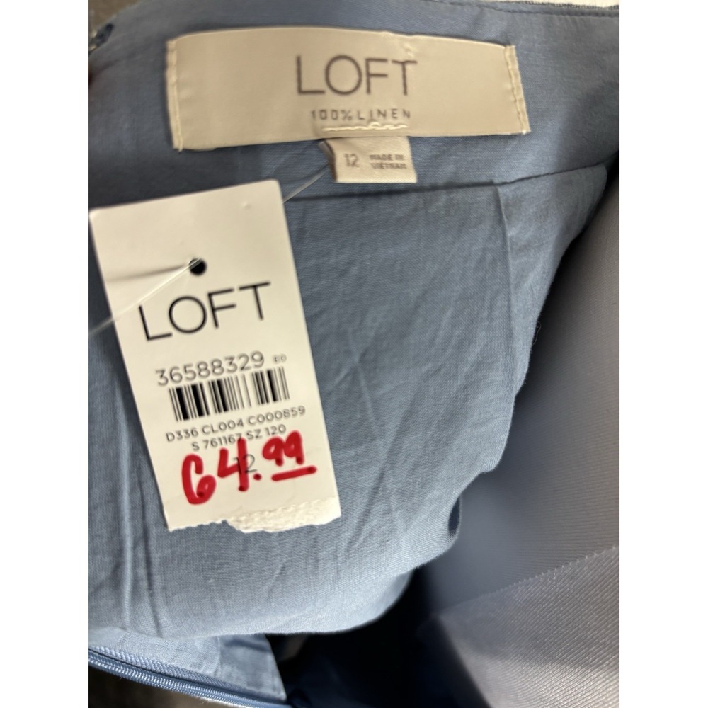 New Loft Linen Skirt Button Detail Midi Straight Split SZ 12 Chambray Blue - Picture 8 of 8
